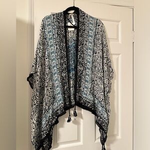 Blue patterned duster with tassels